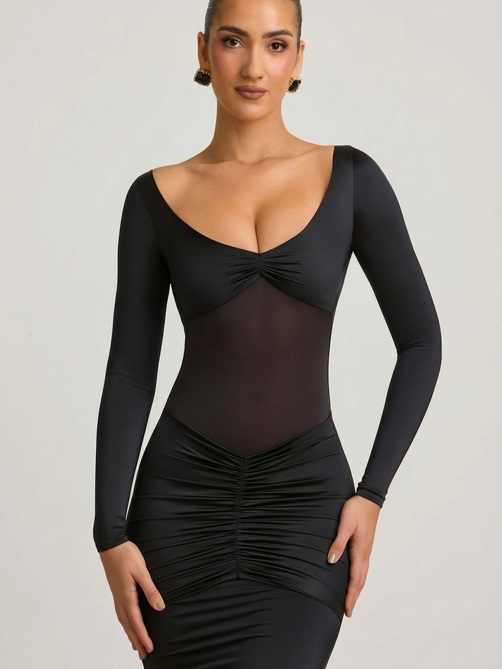 Oh Polly Alila Bow-Detail Ruched Maxi Dress in Black - Picture 3 of 8
